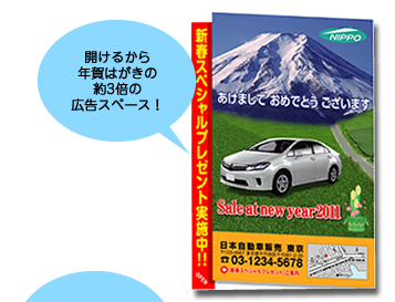 開けるから年賀はがきの約3倍の広告スペース！